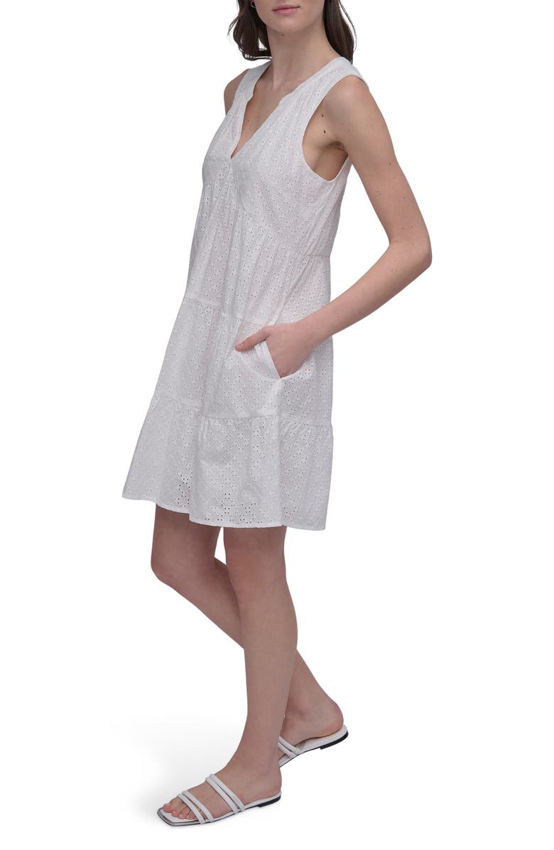 DKNY Jeans Sleeveless Eyelet Dress, Alternate, color, Clover White