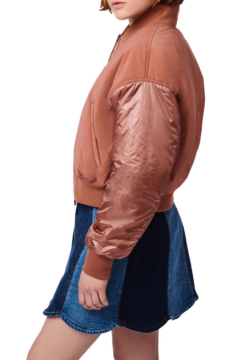 Mixed Media Bomber Jacket, Alternate, color, RICH COPPER
