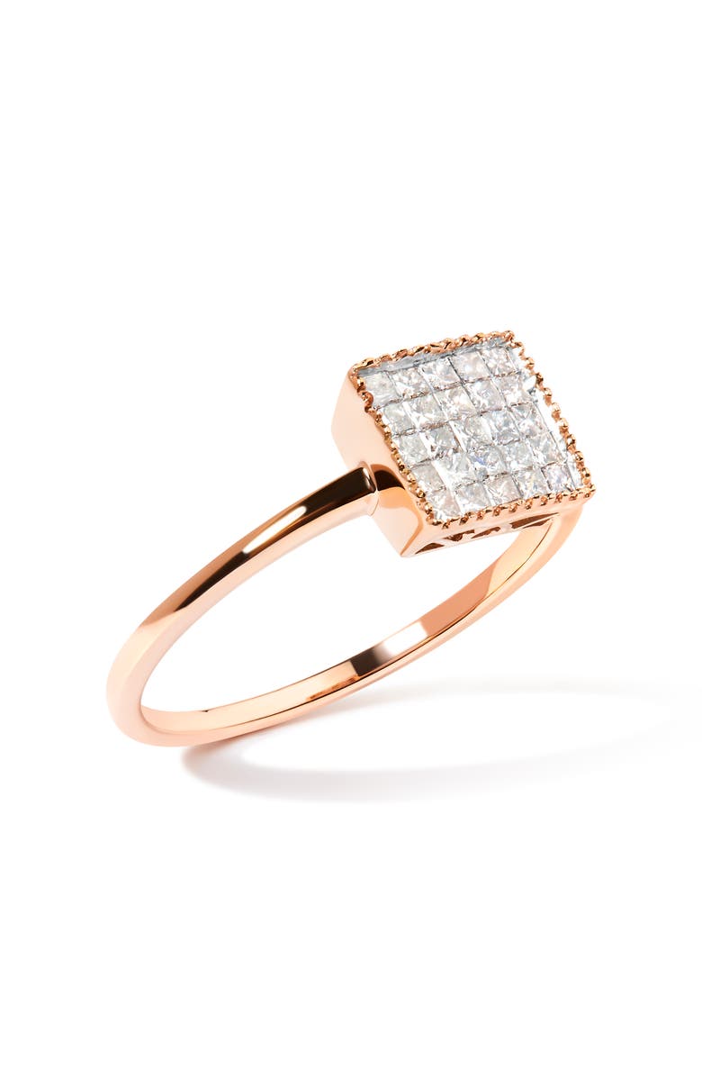 Haus of Brilliance 10K Rose Gold 1/3 Cttw Invisible Set Princess Cut Diamond Composite Square Shape Ring, Alternate, color, Pink