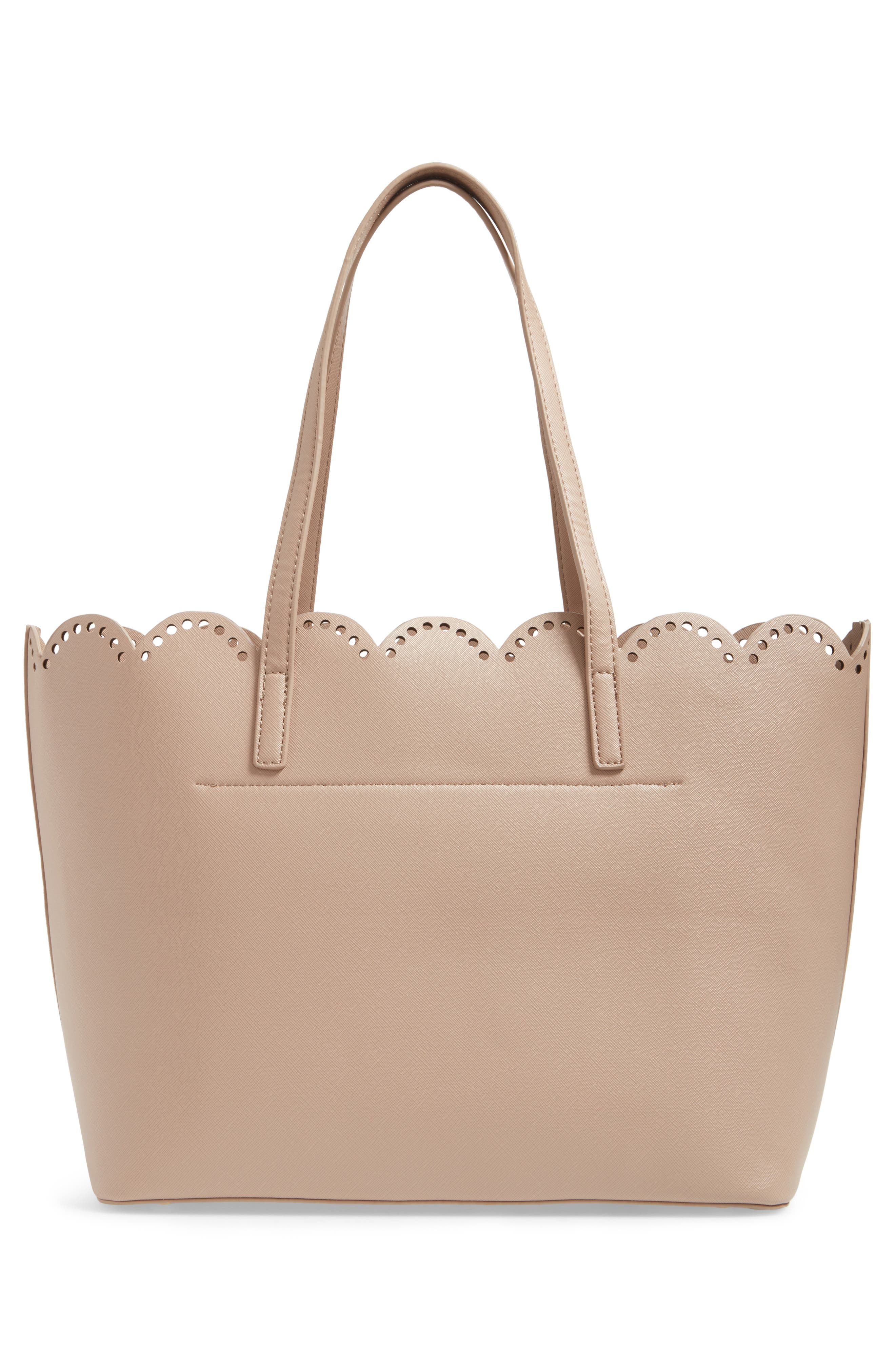 Scalloped Faux Leather Tote, Alternate, color, TAUPE