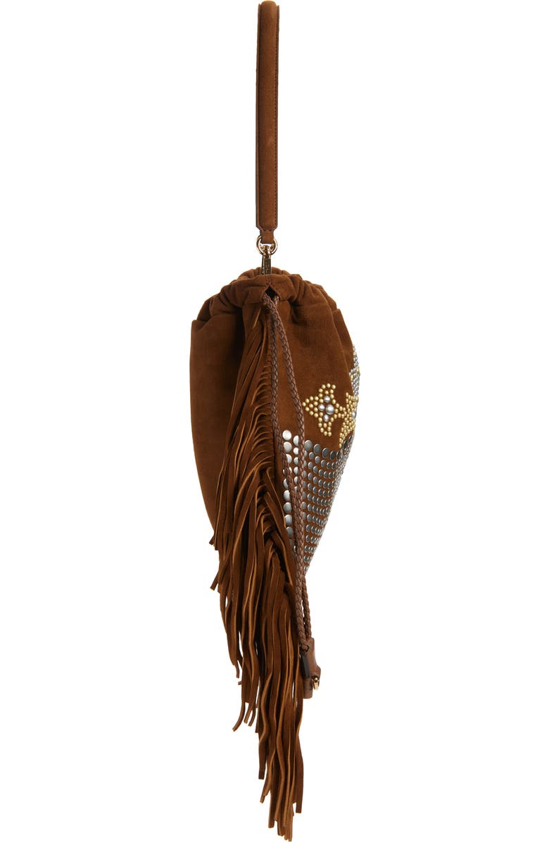 Etro Kalispera Stud & Fringe Suede Shoulder Bag, Alternate, color, Brown