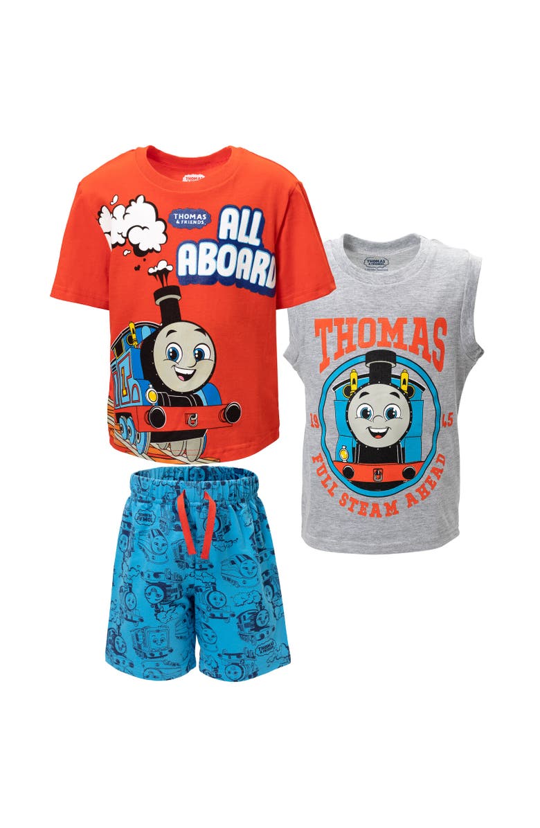 THOMAS & FRIENDS 3pc Tank Top, Tee & Shorts Set, Main, color, Blue /Gray /Red