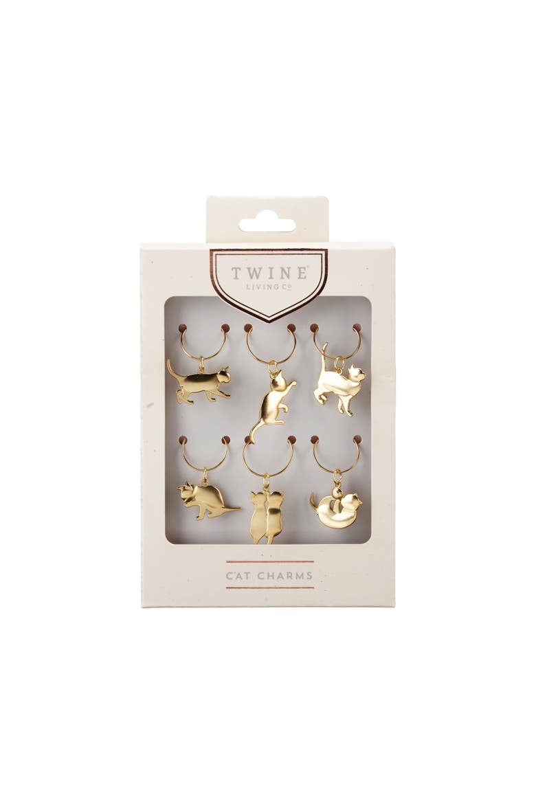 Cat Wine Charms Set of 6, Alternate, color, Gold