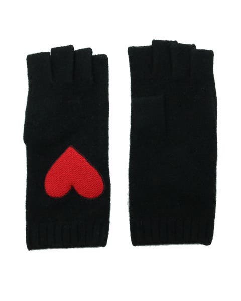 Cashmere fingerless gloves with heart patch