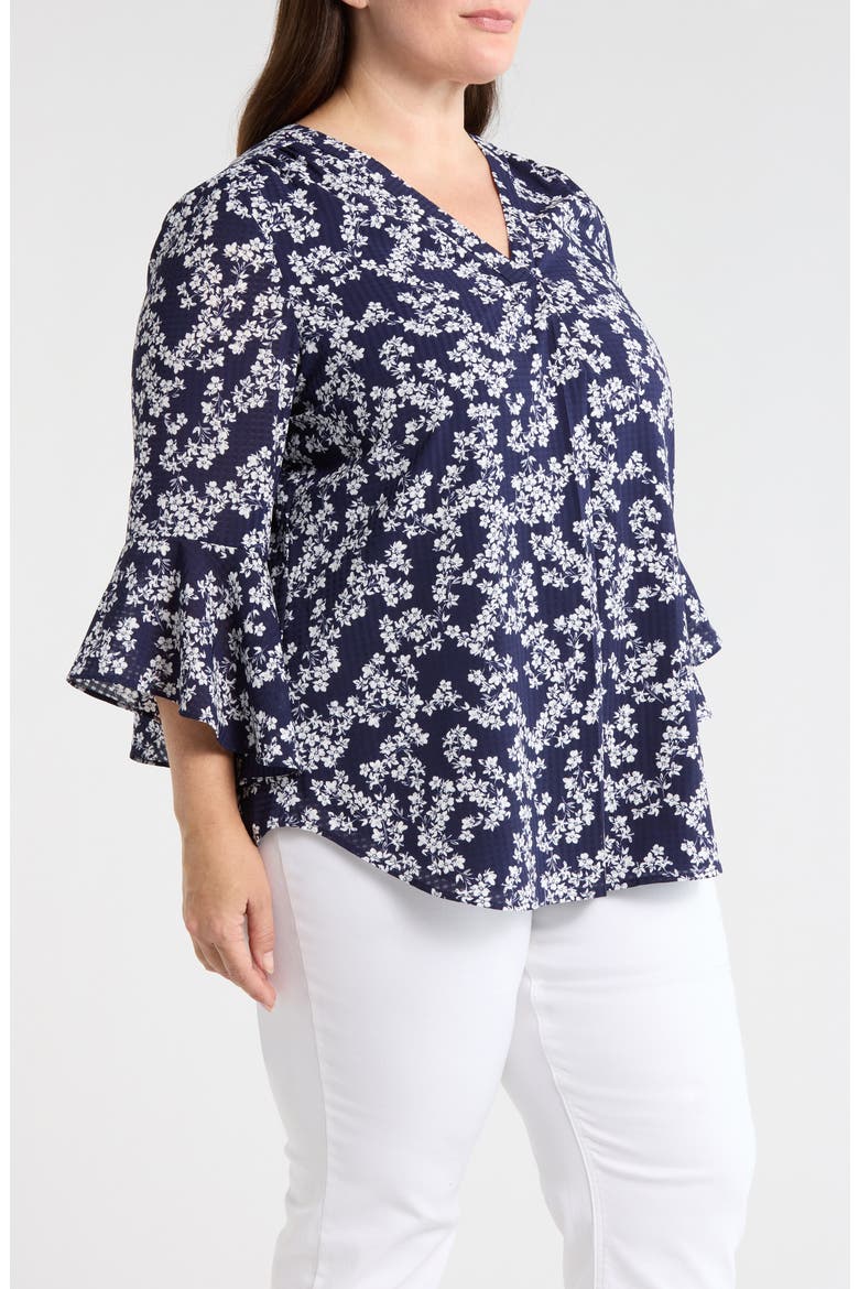 Floral Print Bell Sleeve Top, Alternate, color, PACIFIC NAVY/NAT WHT