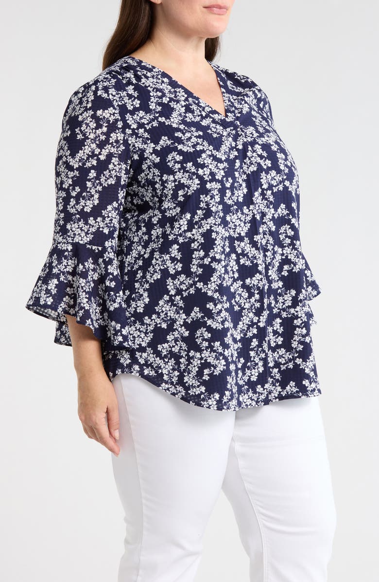Jones New York Floral Print Bell Sleeve Top, Alternate, color, Pacific Navy/Nat Wht