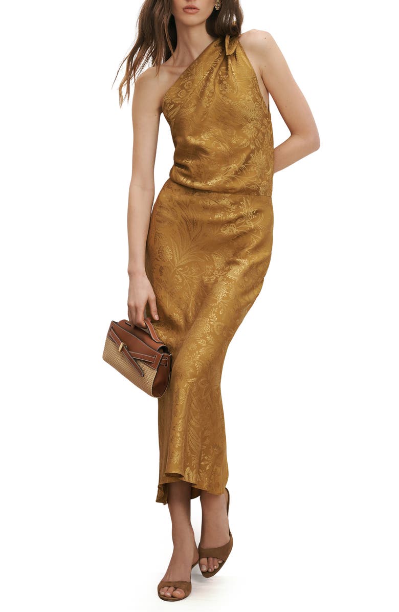 Veronica Beard Grycen Floral Jacquard Satin One-Shoulder Gown, Main, color, 