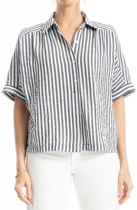 Textured Stripe Camp Shirt