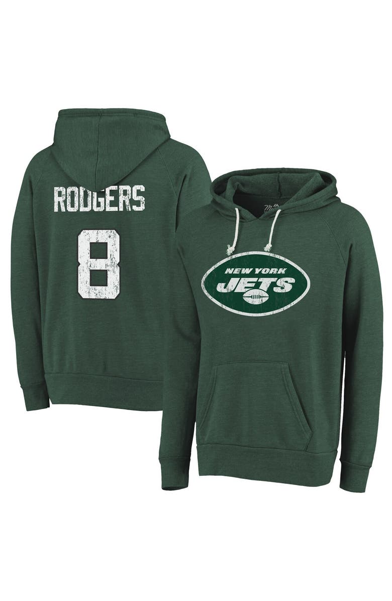 Majestic Threads Men's Majestic Threads Aaron Rodgers Green New York Jets Name & Number Pullover Hoodie, Alternate, color, 