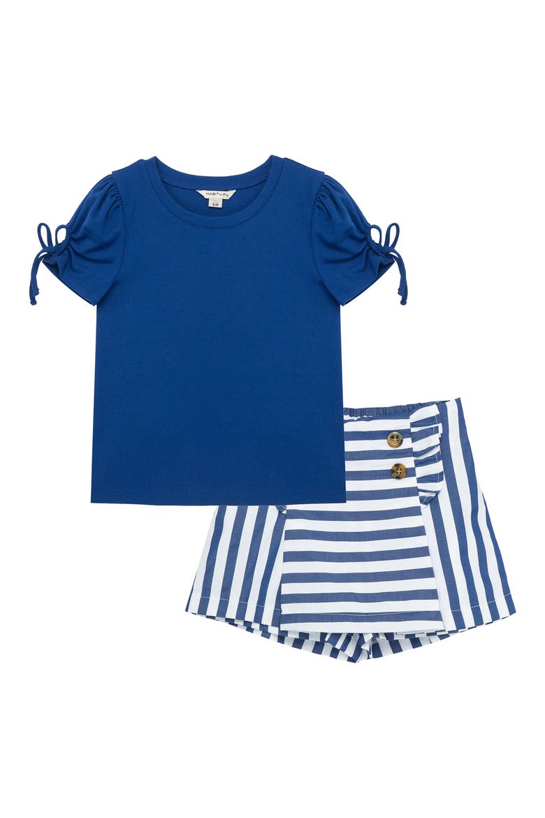 Kids' T-Shirt & Stripe Skort Set, Main, color, BLUE