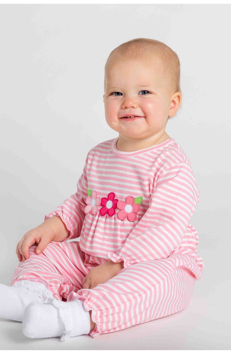 Florence Eiseman Stripe Knit Longall With Flowers, Alternate, color, Pink, White