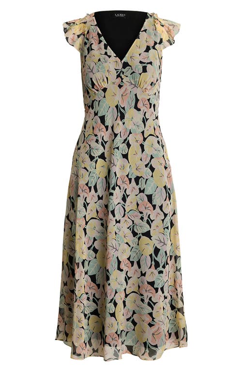 Ralph Lauren Women's Floral Georgette Flutter-sleeve Dress In Black/pink/green
