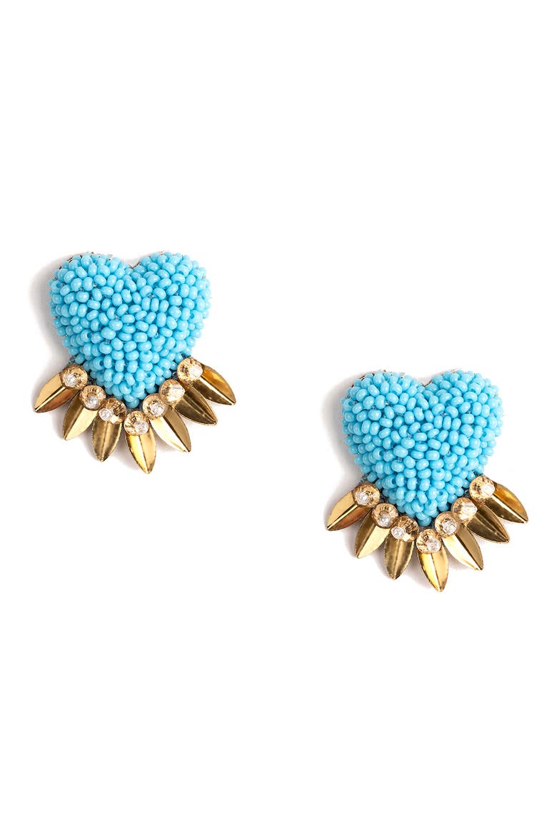 Danika Beaded Fringe Heart Stud Earrings, Main, color, TURQUOISE