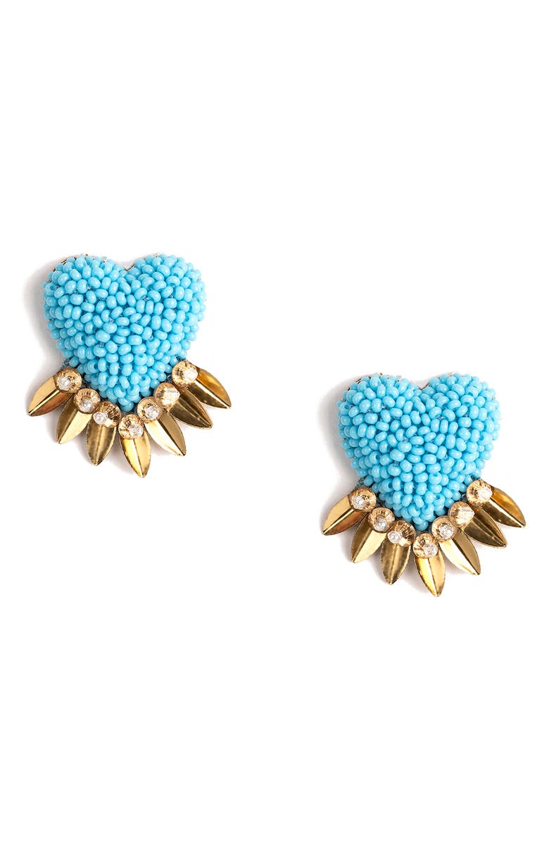 Deepa Gurnani Danika Beaded Fringe Heart Stud Earrings, Main, color, Turquoise