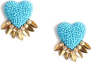 Deepa Gurnani Danika Beaded Fringe Heart Stud Earrings