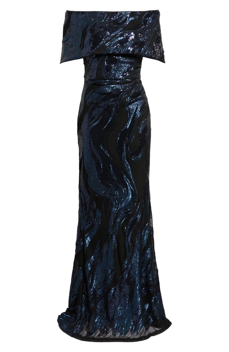 Vince Camuto Sequin Wave Off the Shoulder Gown, Alternate, color, Navy