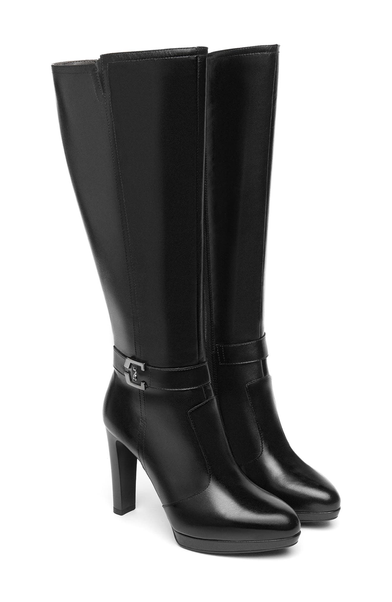 NeroGiardini Logo Plate Knee High Platform Boot, Main, color, Black