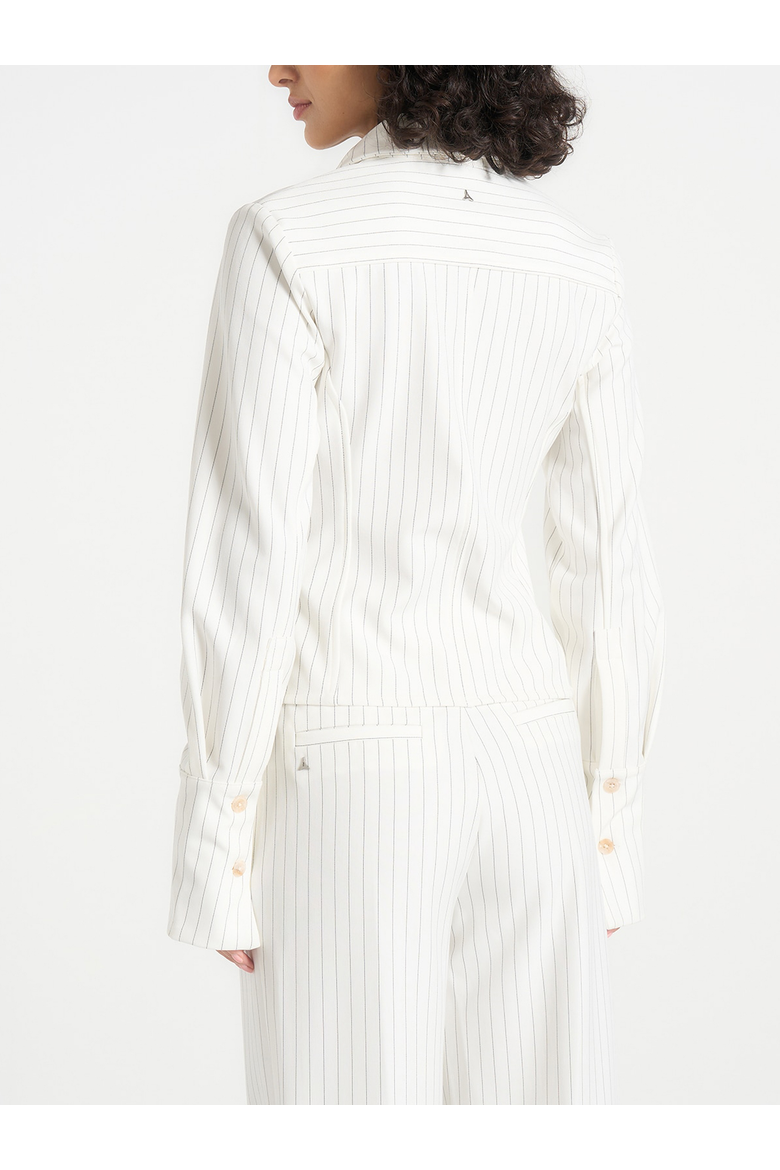 Sonia Pinstripe Asymmetric Shirt, Alternate, color, White