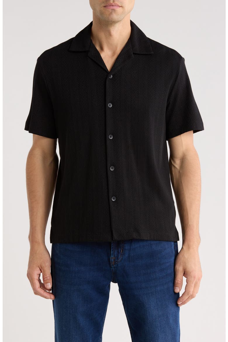 Black with Geometric Stripes Camp Shirt, Main, color, BLACK