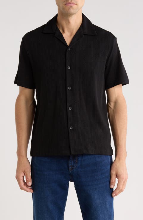 Black with Geometric Stripes Camp Shirt