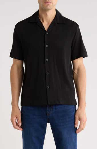 DENIM AND FLOWER Black with Geometric Stripes Camp Shirt