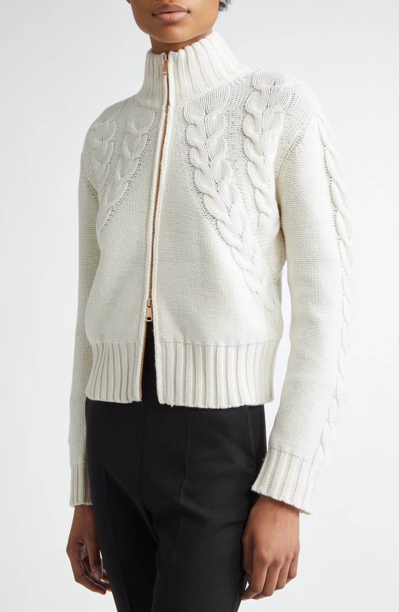 Max Mara Mabel Two-Way Zip Funnel Neck Wool & Cashmere Cardigan, Alternate, color, 