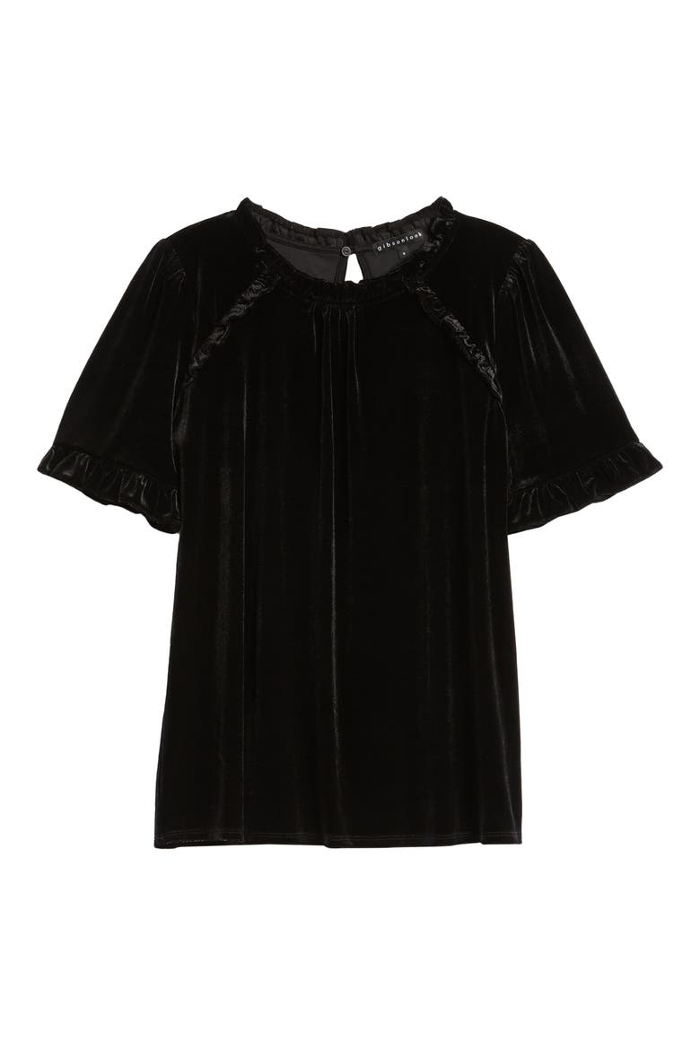 Ruffle Detail Velvet Top, Alternate, color, BLACK