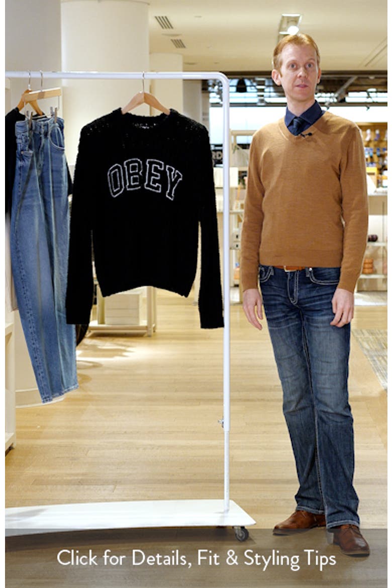 Embroidered Collegiate Logo Ribbed Crewneck Sweater video
