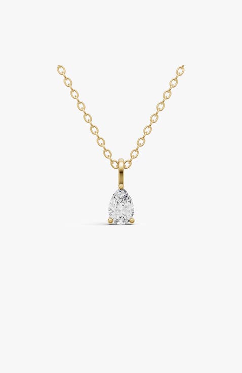 14K Gold 0.75 ct Lab Grown Pear Shape Diamond Solitaire Pendant with Bail