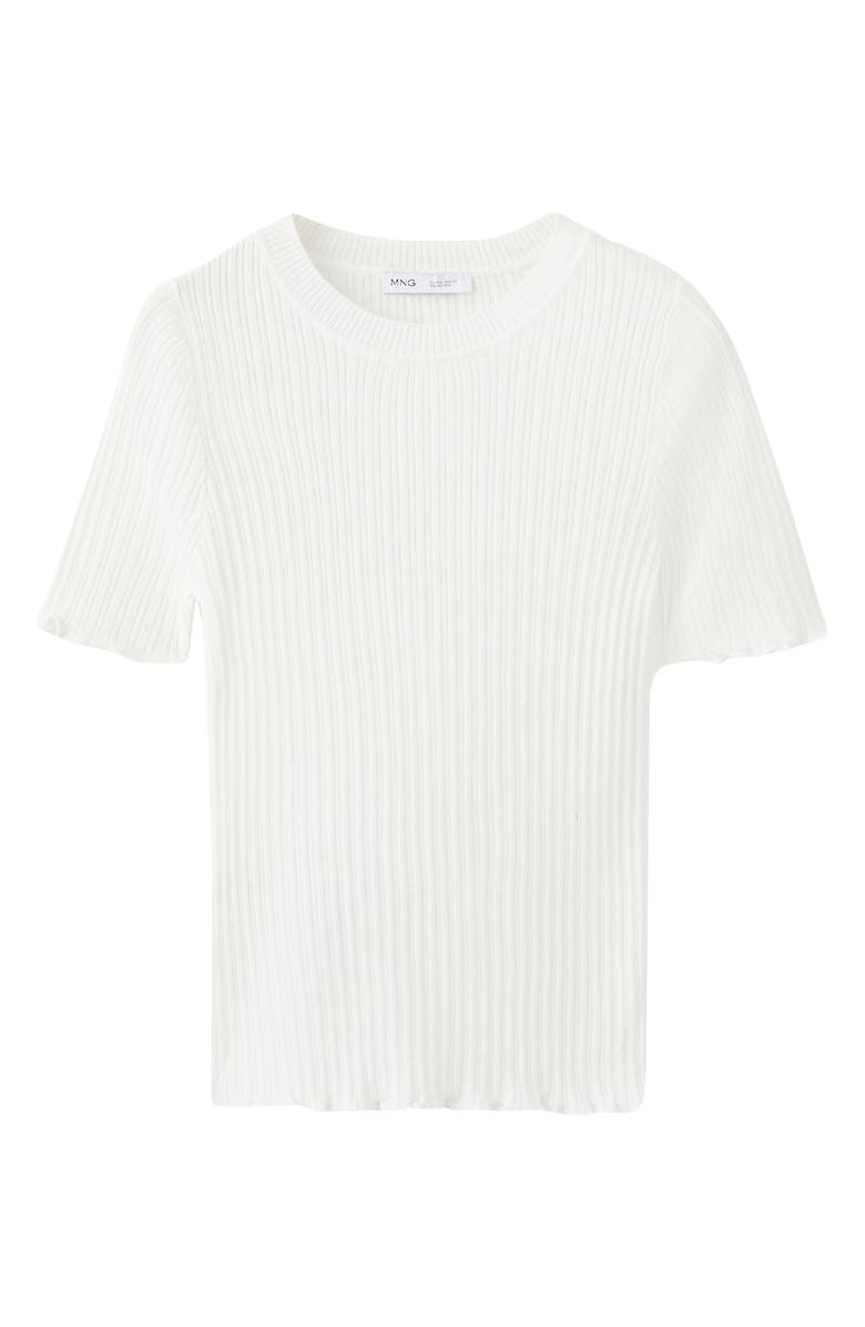 MANGO Cotton Blend Rib T-Shirt, Alternate, color, Ecru