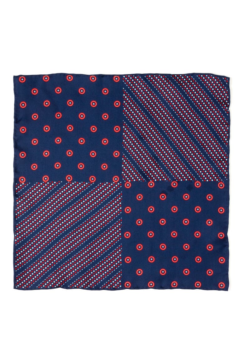 Marvel™ Captain America Silk Pocket Square, Alternate, color, NAVY
