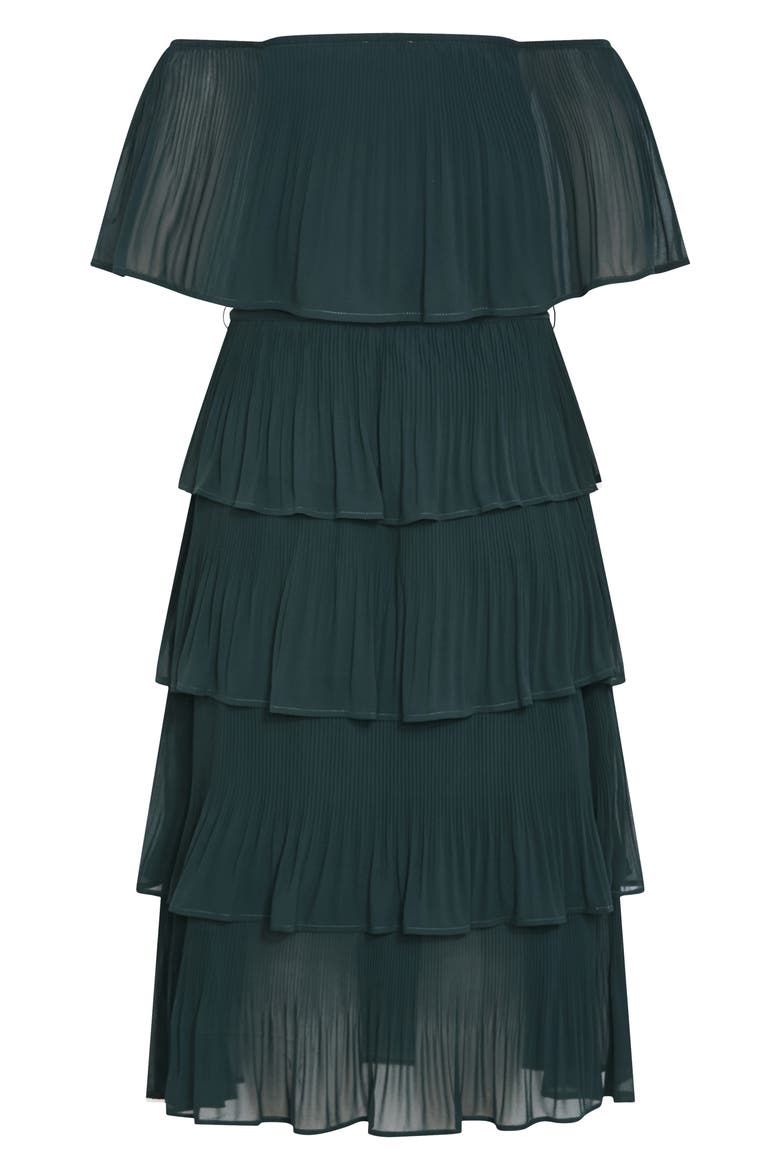 Night Garden Off the Shoulder Tiered Dress, Alternate, color, GREEN TEAL
