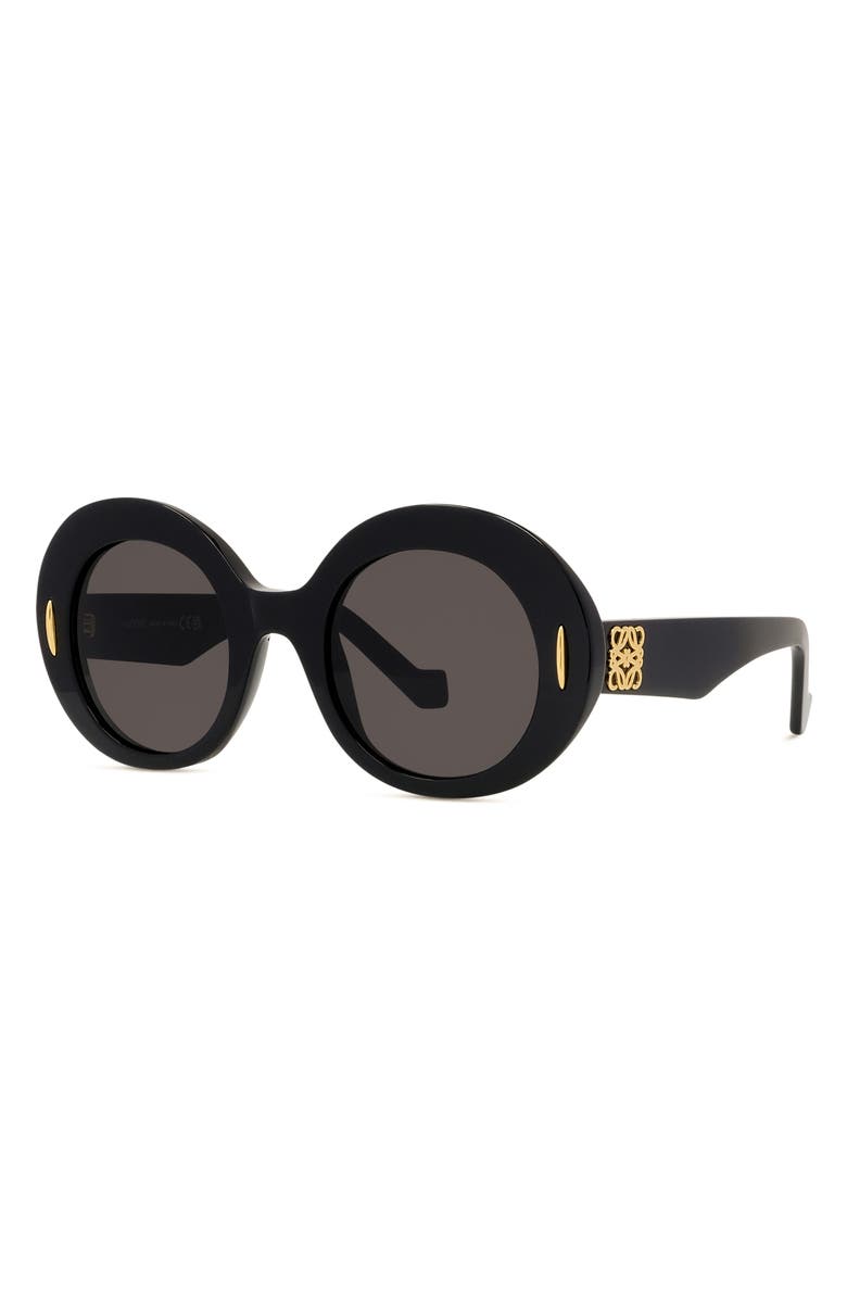 Loewe Anagram 50mm Oval Sunglasses, Alternate, color, Shiny Black / Smoke