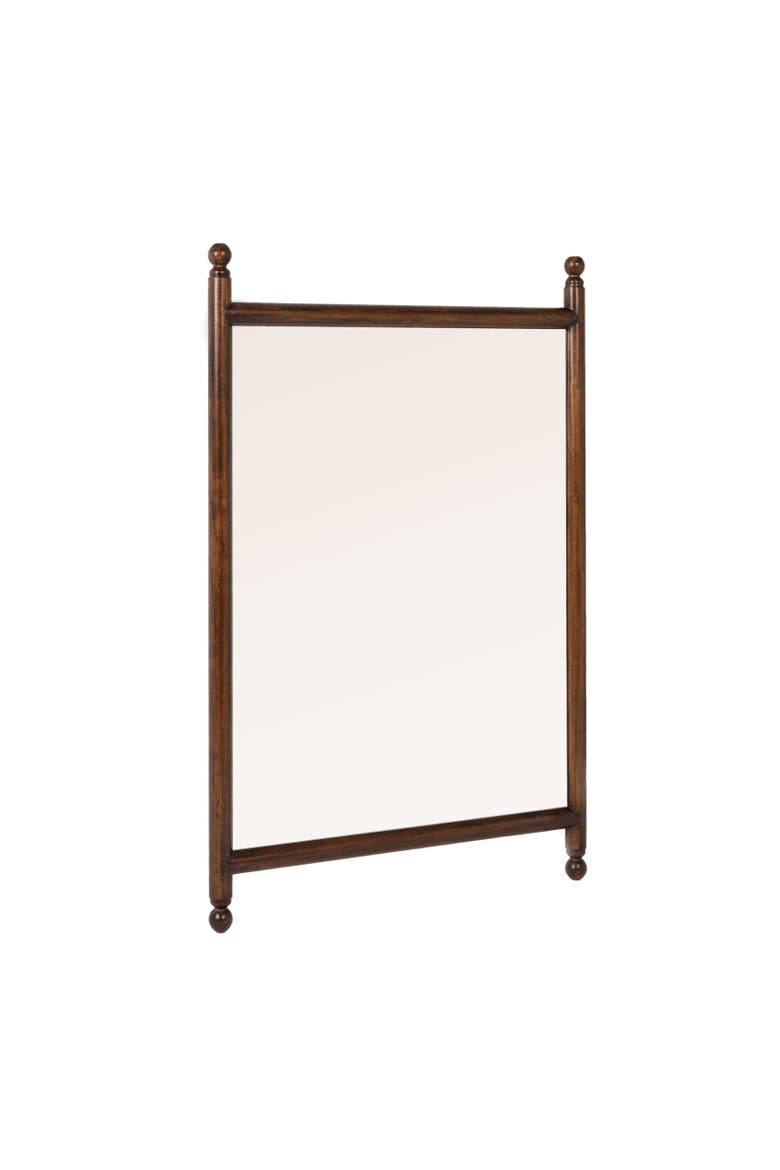 Rectangular Dowel Frame Wall Mirror with Finial Accents, Main, color, Brown