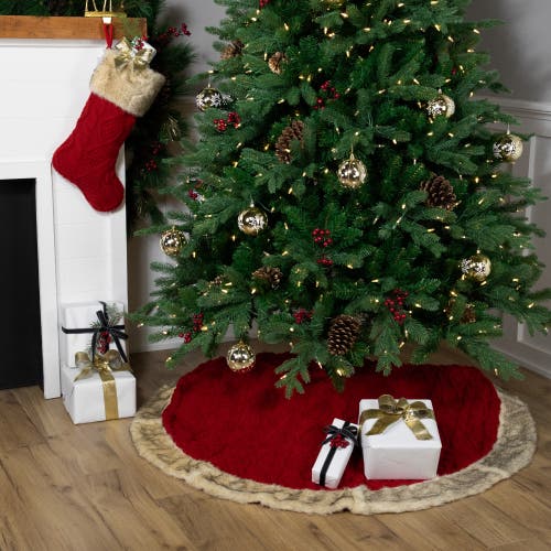 Northlight Cable Knit Christmas Tree Skirt With Faux Fur Trim- 48" In Multi