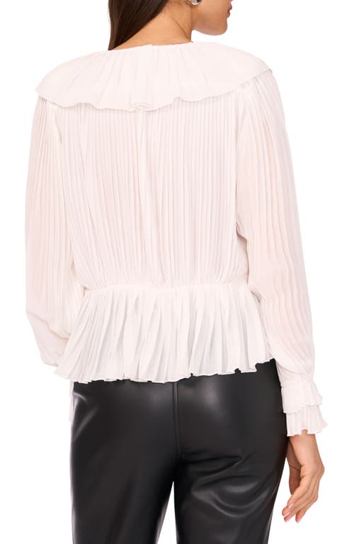 Vince Camuto Plissé Ruffle Peplum Top In White