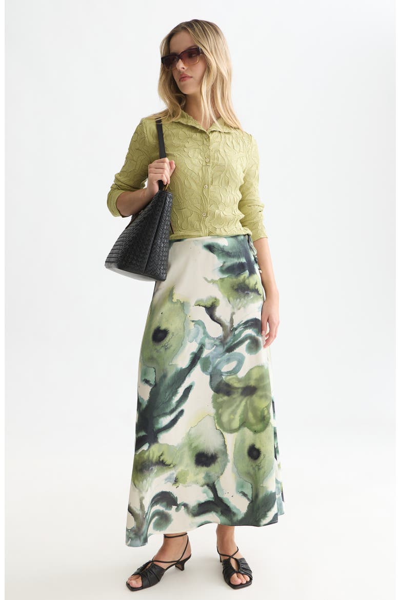 Print Ankle Length Skirt, Alternate, color, WATERCOLOURFLOWER BALSAM GREEN