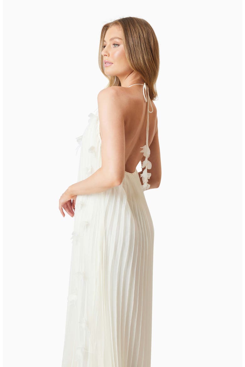 Emelia Floral Appliqué Pleated Georgette Halter Maxi Dress, Alternate, color, IVORY