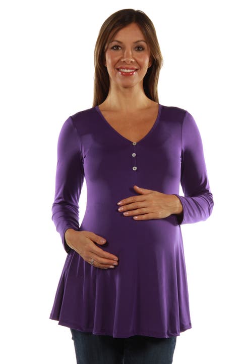 Flared Long Sleeve Henley Maternity Top