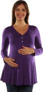 24seven Comfort Apparel Flared Long Sleeve Henley Maternity Top