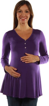 24seven Comfort Apparel Flared Long Sleeve Henley Maternity Top