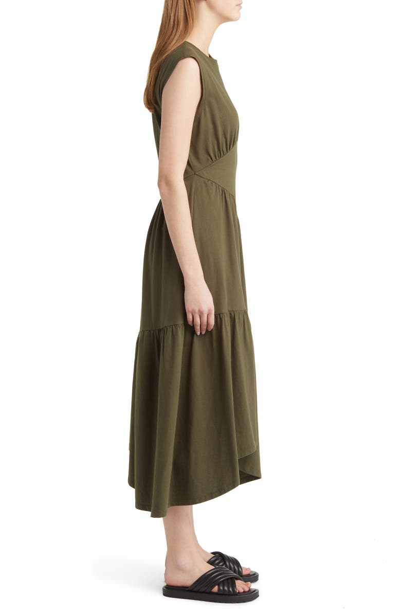 FRAME Gathered Seam Organic Cotton A-Line Midi Dress, Alternate, color, Fatigue