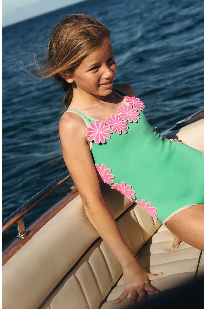 Kids' Appliqué One-Piece Swimsuit, Alternate, color, DAISY APPLIQUE