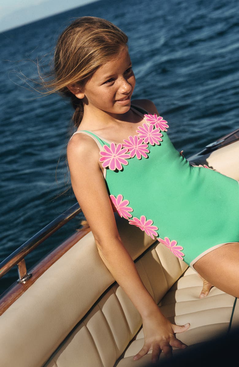 Mini Boden Kids' Appliqué One-Piece Swimsuit, Alternate, color, Daisy Applique