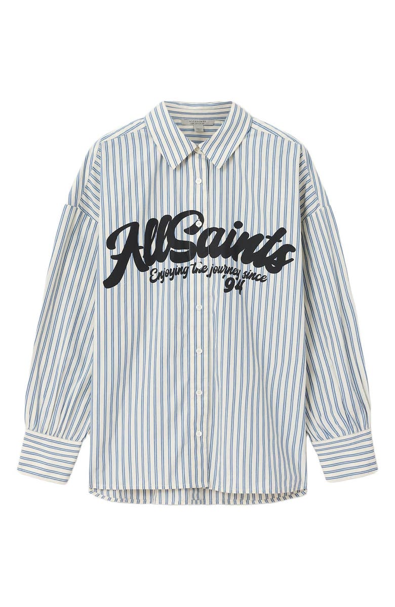 AllSaints Adrianne Logo Shirt, Alternate, color, Blue/ White