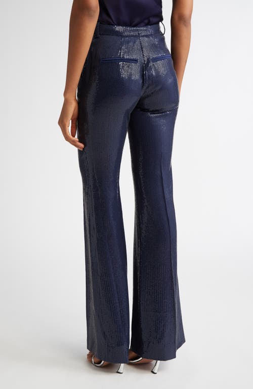Michael Kors Haylee Sequined Flare Crepe Trousers In Maritime