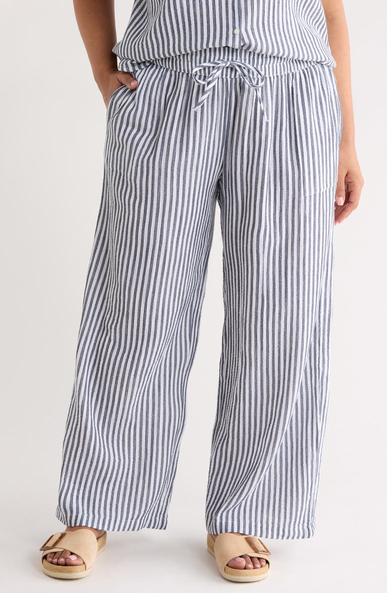 Caslon<sup>®</sup> Stripe Pull-On Wide Leg Pants, Main, color, Navy- White Brianne Stripe