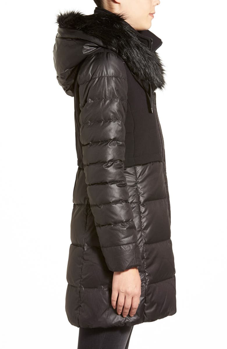 T Tahari 'Allegra' Mixed Media Hooded Down Coat with Faux Fur Trim, Alternate, color, 