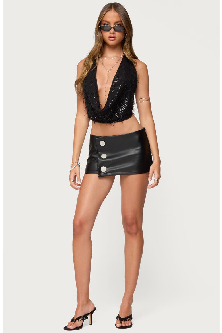 Kaine Snap Faux Leather Miniskirt, Alternate, color, BLACK