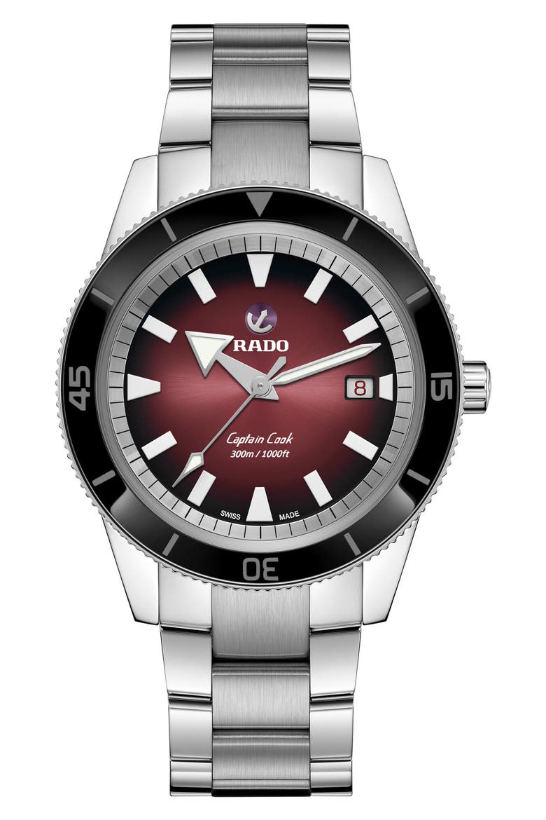 Captain Cook Automatic Bracelet Watch, 42mm, Main, color, RED